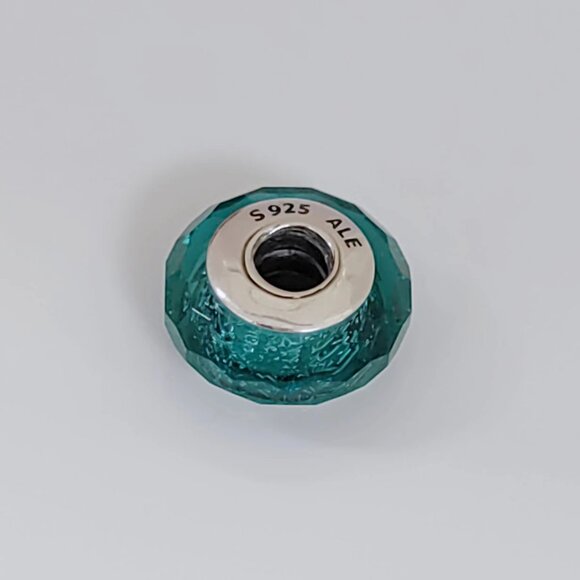 Pandora Teal Shimmer Faceted Murano Glass Charm Bead with box - Picture 2 of 4